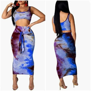 2 Piece Crop Top Bodycon Maxi Skirt Set Size LARGE